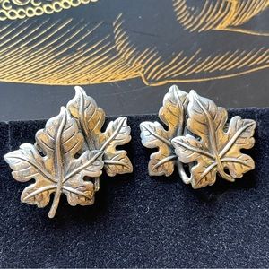 Vintage Silver Maple Leaf Clip On Earrings